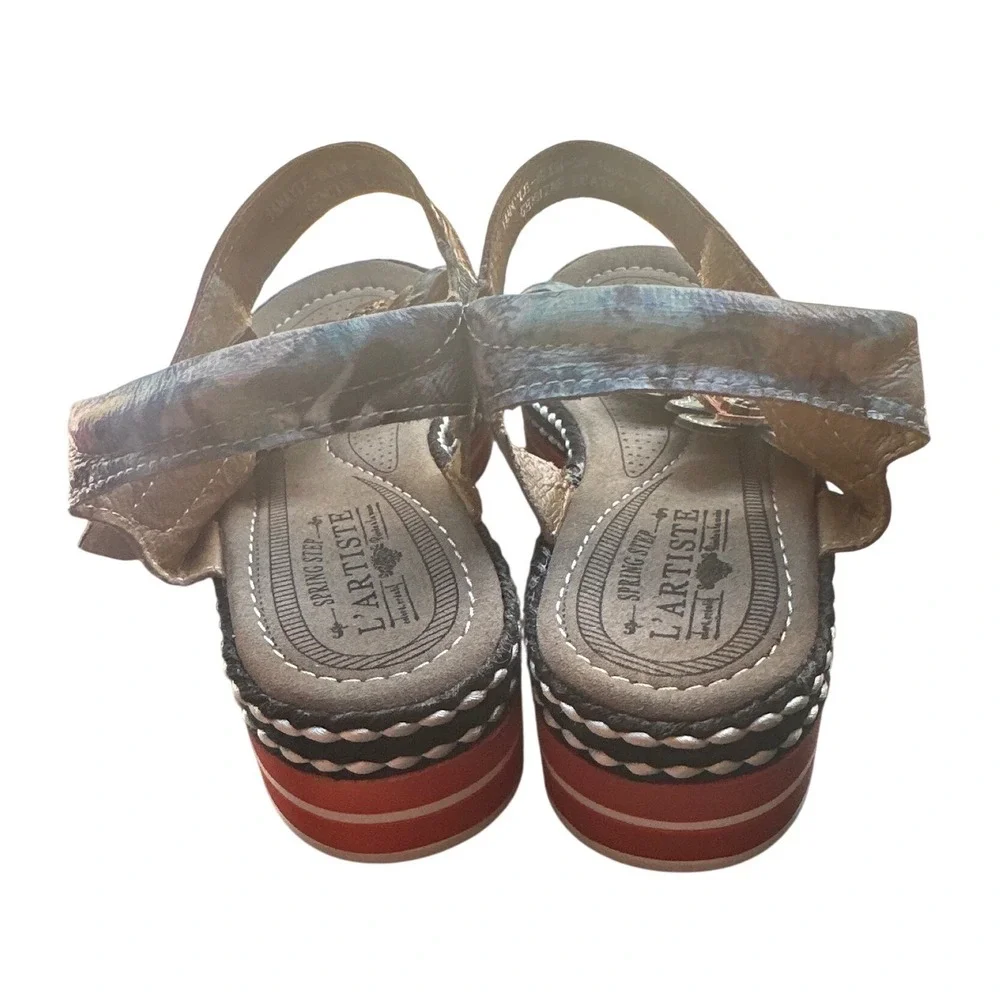 L'Artiste by Spring Step Floral Leather Comfort Sandals 39 NWOT Boho Platform